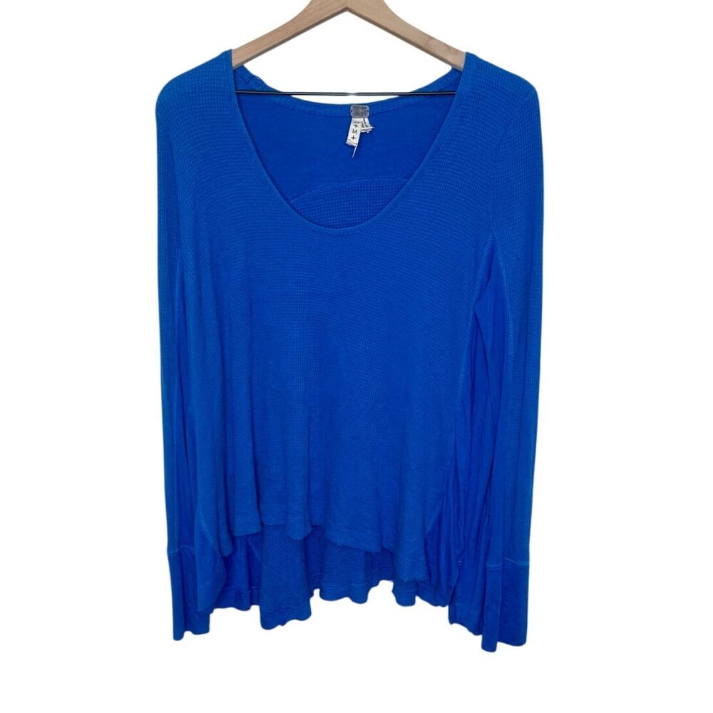 Free People Royal Blue Long Sleeve Button-Down Style Top